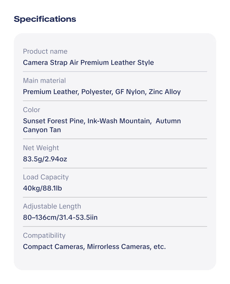 Camera Shoulder Strap Air (Premium Leather Style)