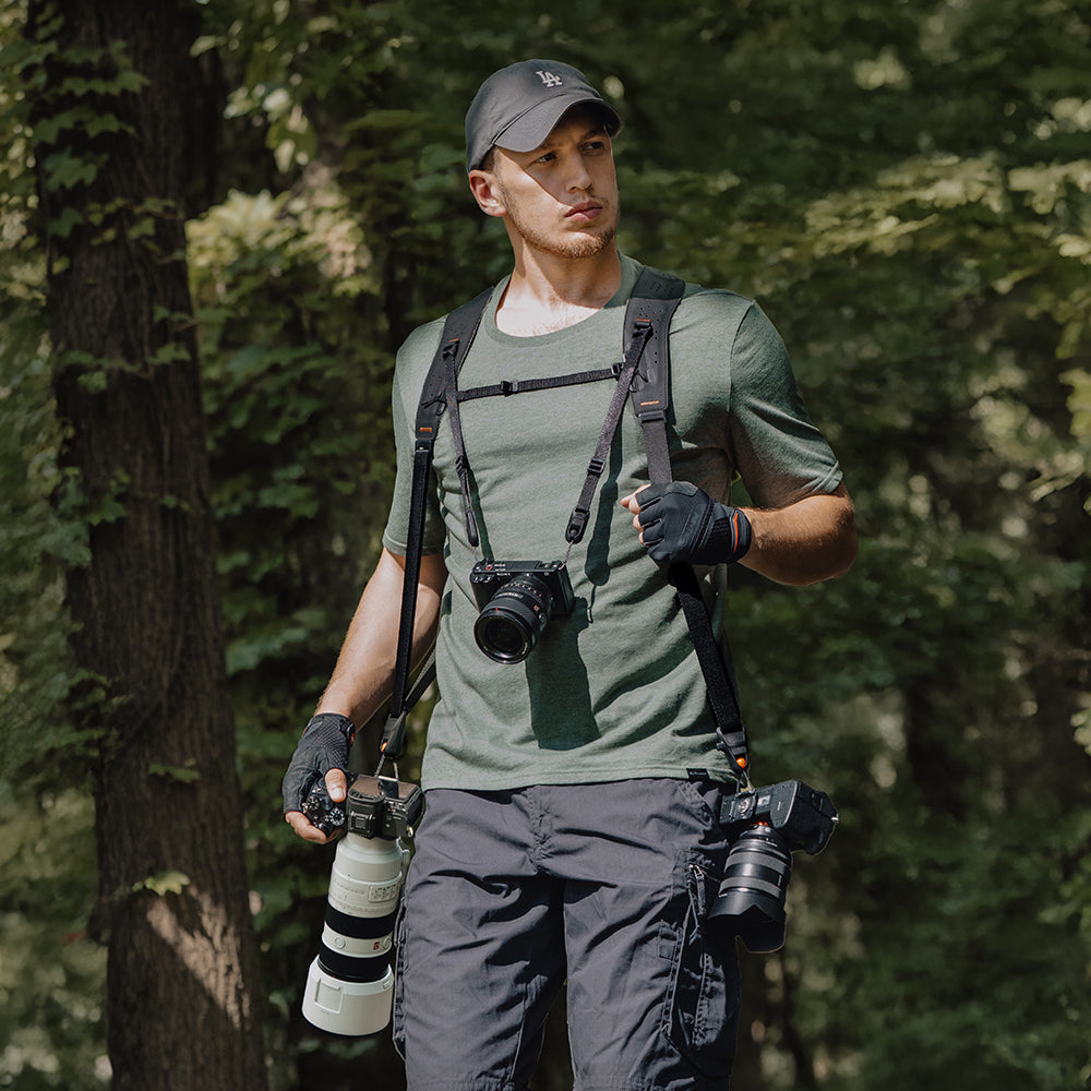Carry three cameras at once with the Camera Strap Master.