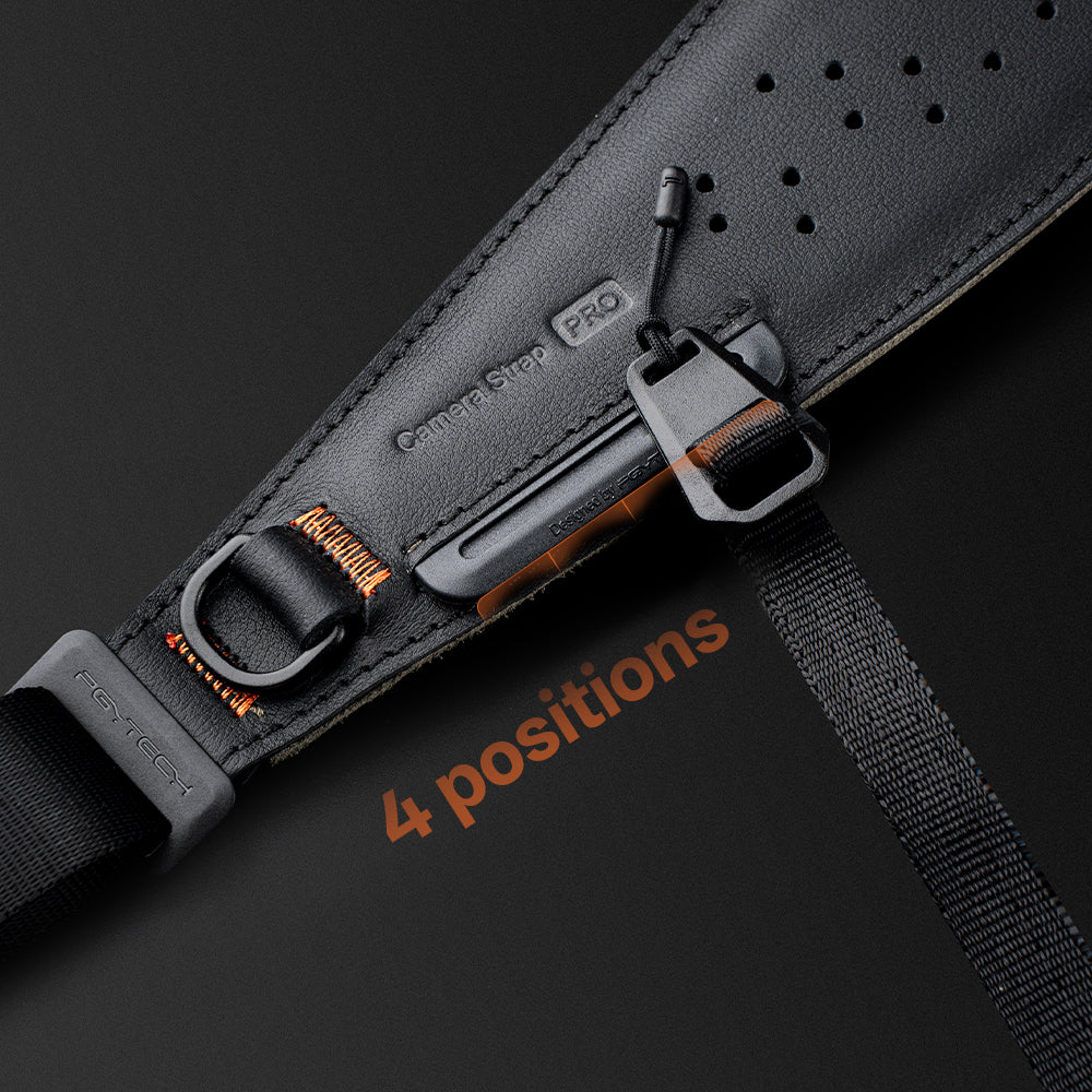 Achieve triple-point stability with the 4-position adjustment of the Camera Strap Pro.