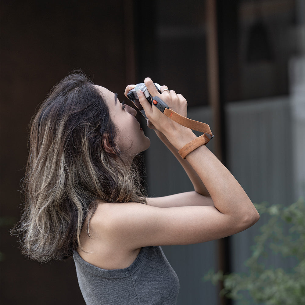 Camera Wrist Strap Air: Hidden magnetic clasp, turns into bracelet with easy wrist wrapping.