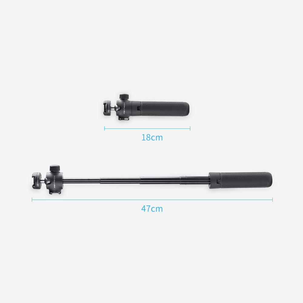 the CapLock Action Camera Extension Pole Tripod can retract to a handy 18cm (7.09in) and extends to the lengthy 47cm (18.5in),