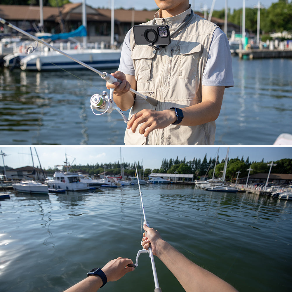 record your fishing time with the CapLock Magnetic Smartphone Neck Mount 