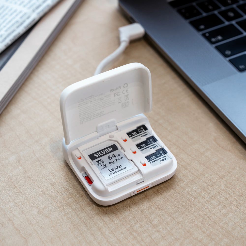 The CreateMate High-speed Mini Card Reader Case works both as a case and a card reader.
