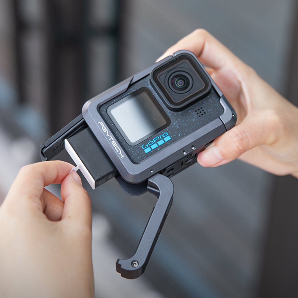The GoPro 13 Camera Cage​ is designed for action with its hassle-free battery and card changes. Thanks to a clever side unlock button, you can swap out power and memory cards on the fly without ever having to remove the protective cage.