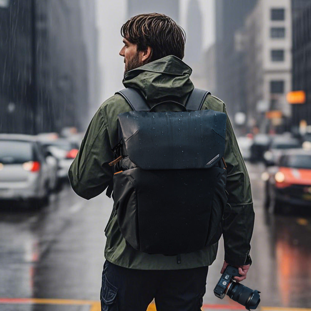 Shooting with OneGo 2 BackPack in the rian.