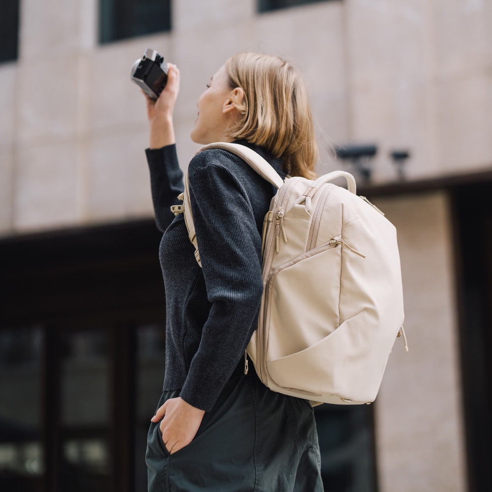 Shooting on the street with the OneGo Lite Backpack.