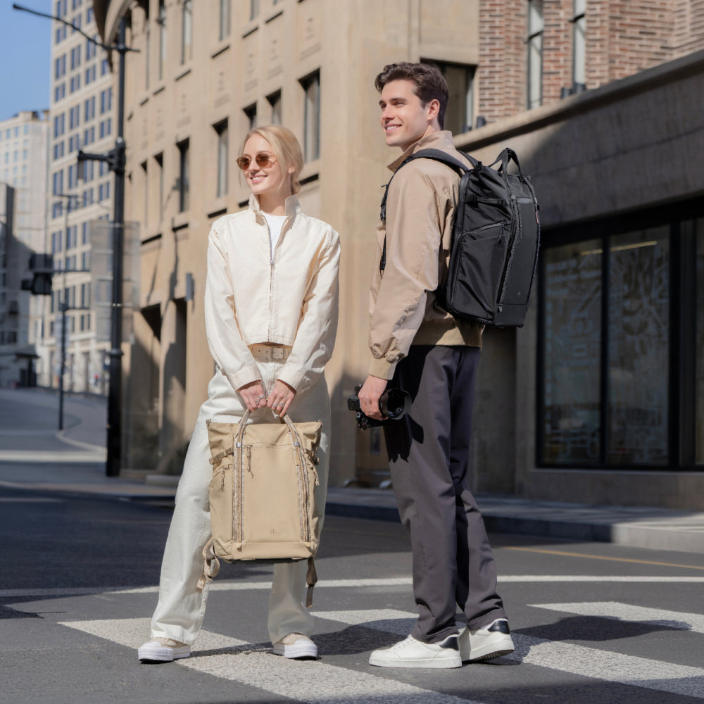 The OneGo Roamer Tote Backpack elevates your look with sleek style perfect for every photo moment.
