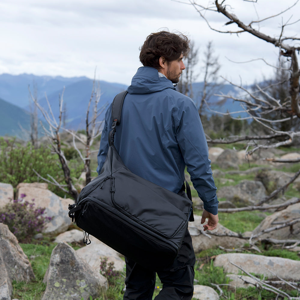 The OneMo Travel Backpack in the shoulder mode