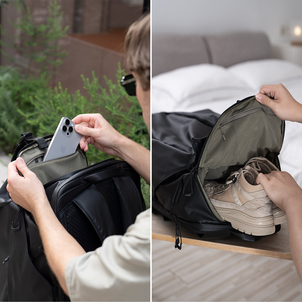The OneMo Travel Backpack is
featured with multiple pockets for different usage.