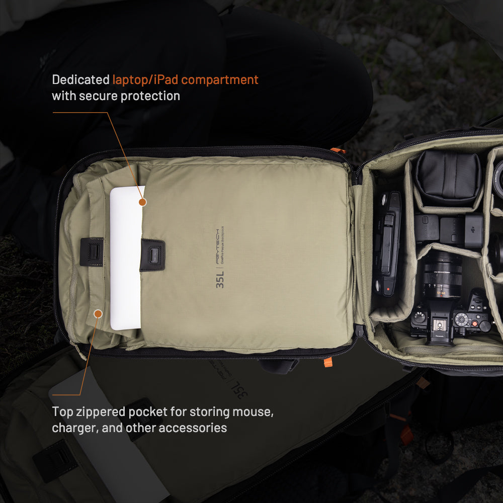 OnePro Focus Backpack: Padded laptop/iPad compartment + zippered pocket for small tech gear
