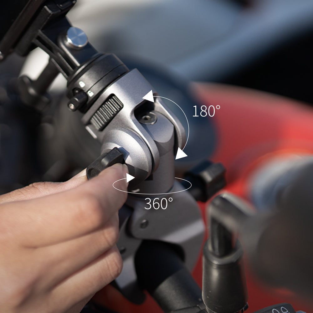 Super Clamp Mount: 360° rotation and 180° tilt, both secured with a single twist