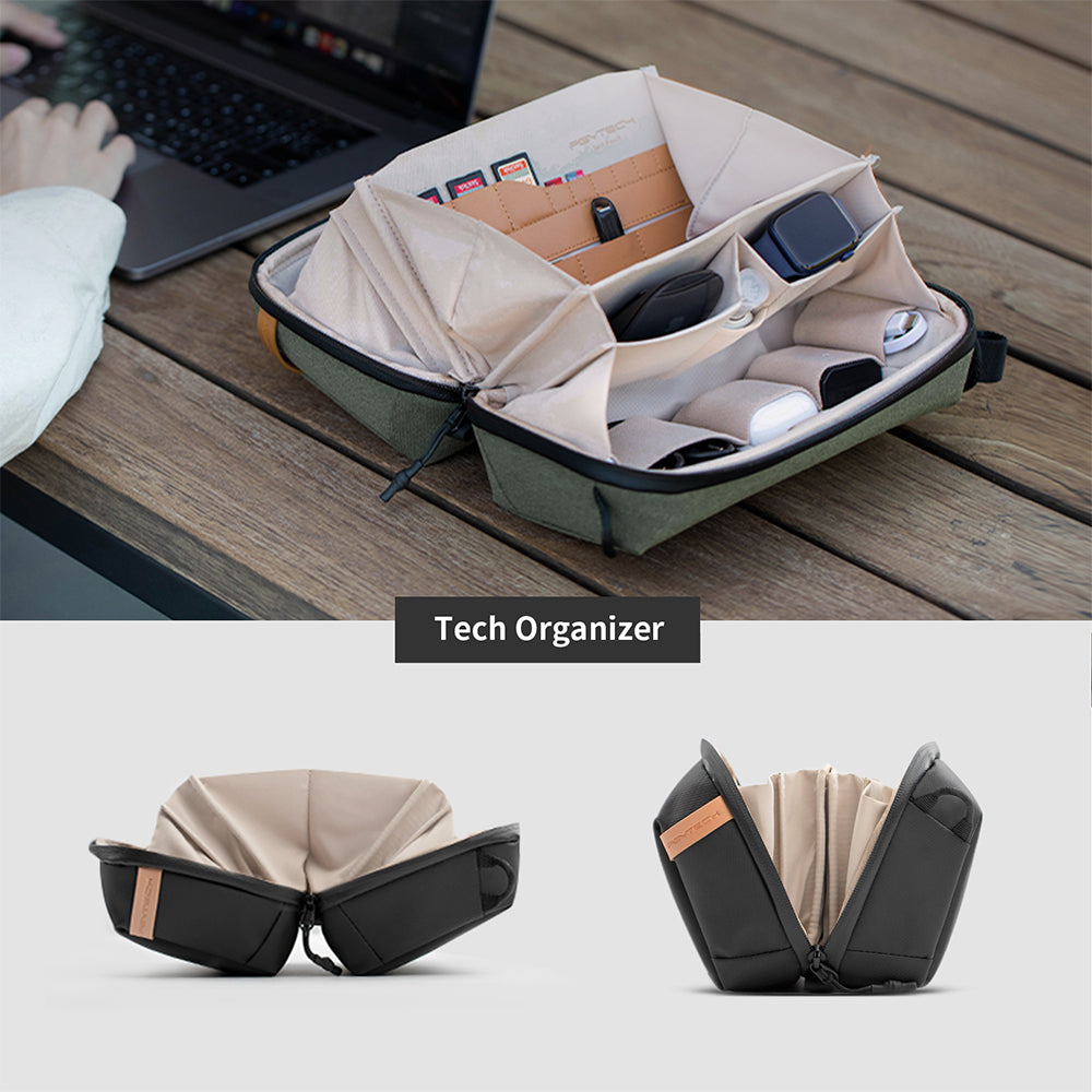 Mini Tech Organizer & Tech Organizer-Tech Organizer with Origami Style Pockets and Clamshell Opening