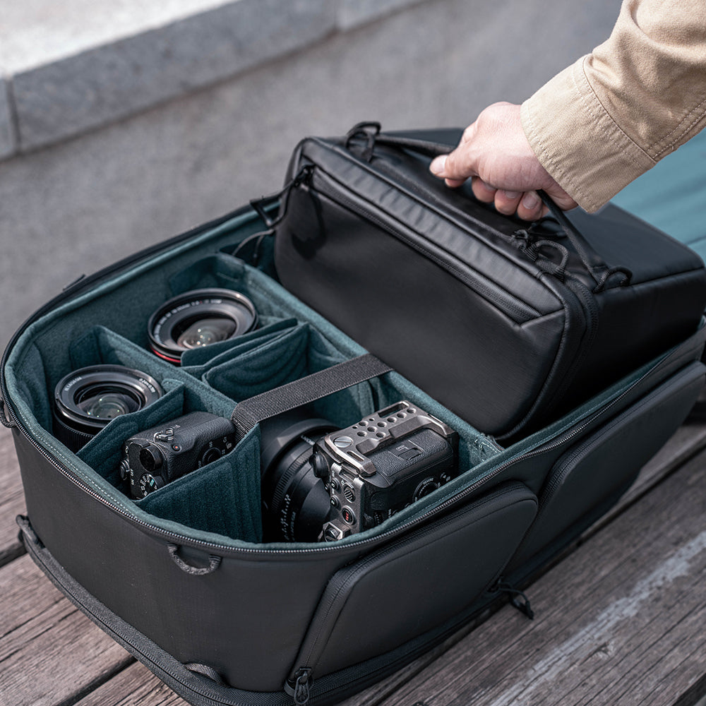 You could put shoulder bag inside the OneMo 2 Backpack